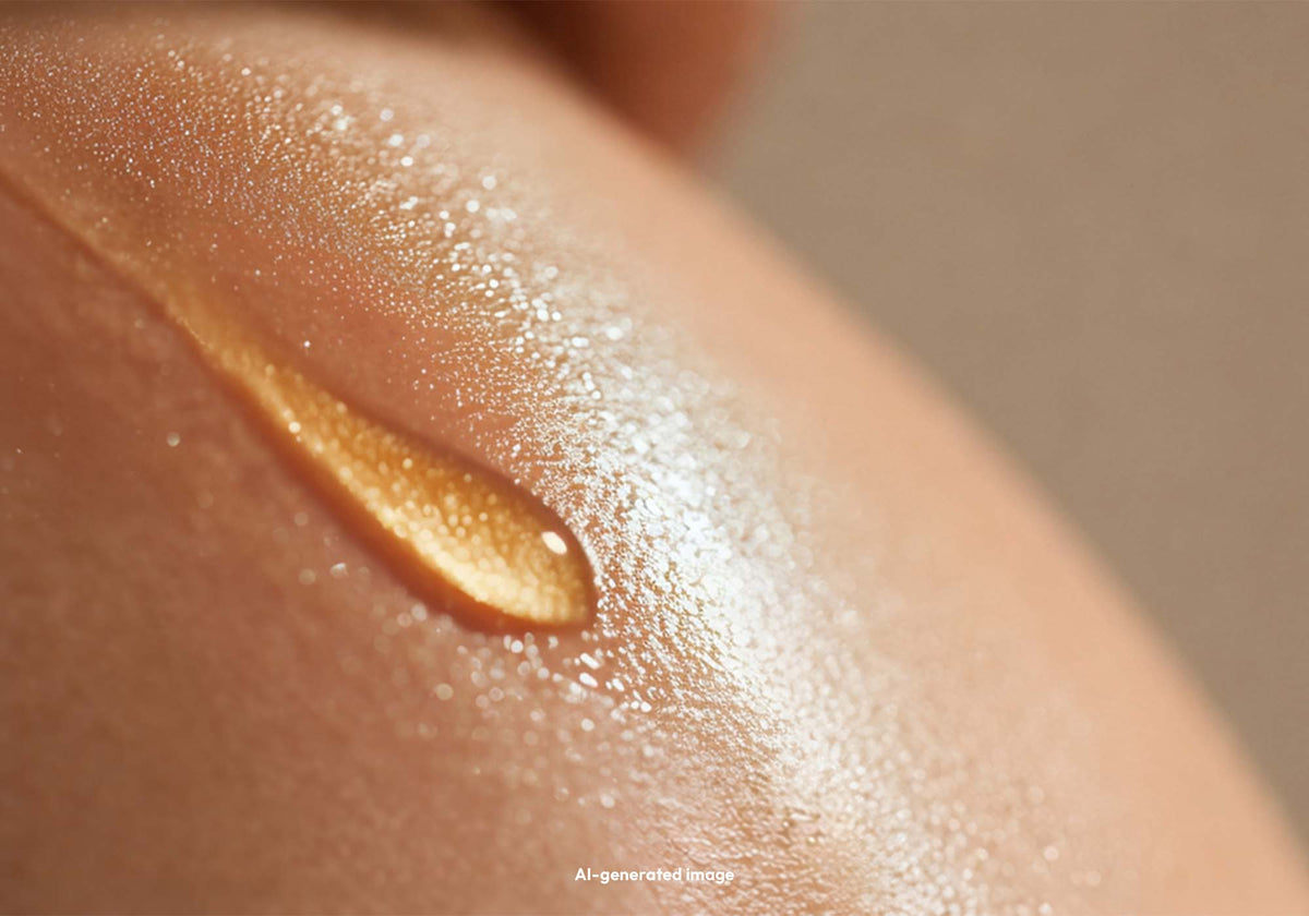 Goldener Öltropfen auf einem Bauch (AI-generated)