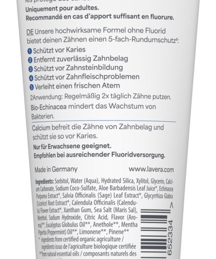lavera Dentifrice Complete Care Sans Fluorure Avec Silice