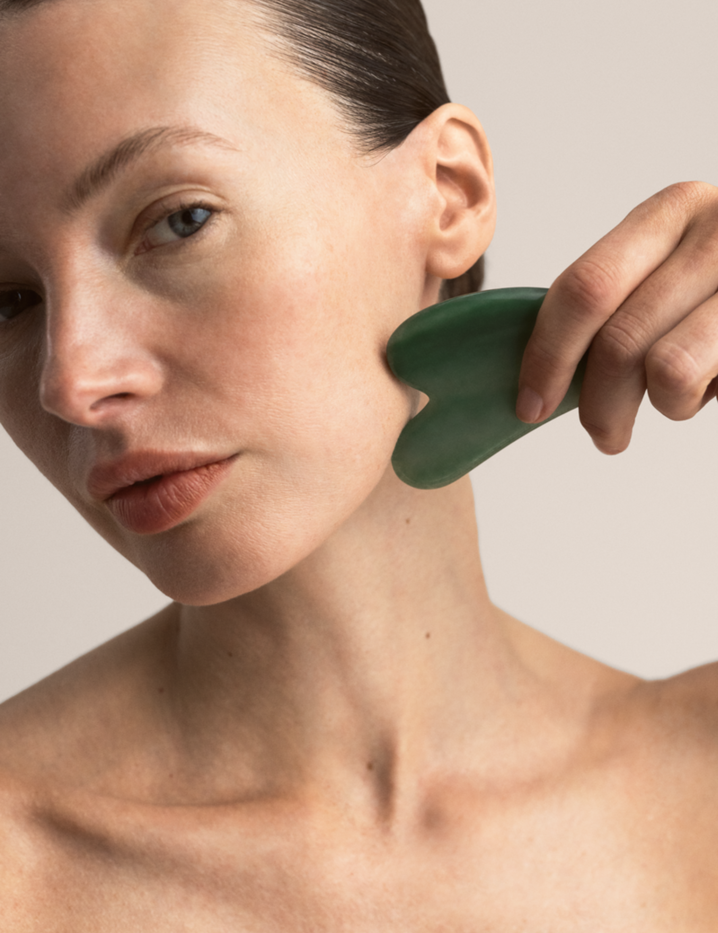lavera Gua Sha Face Massage Tool during application