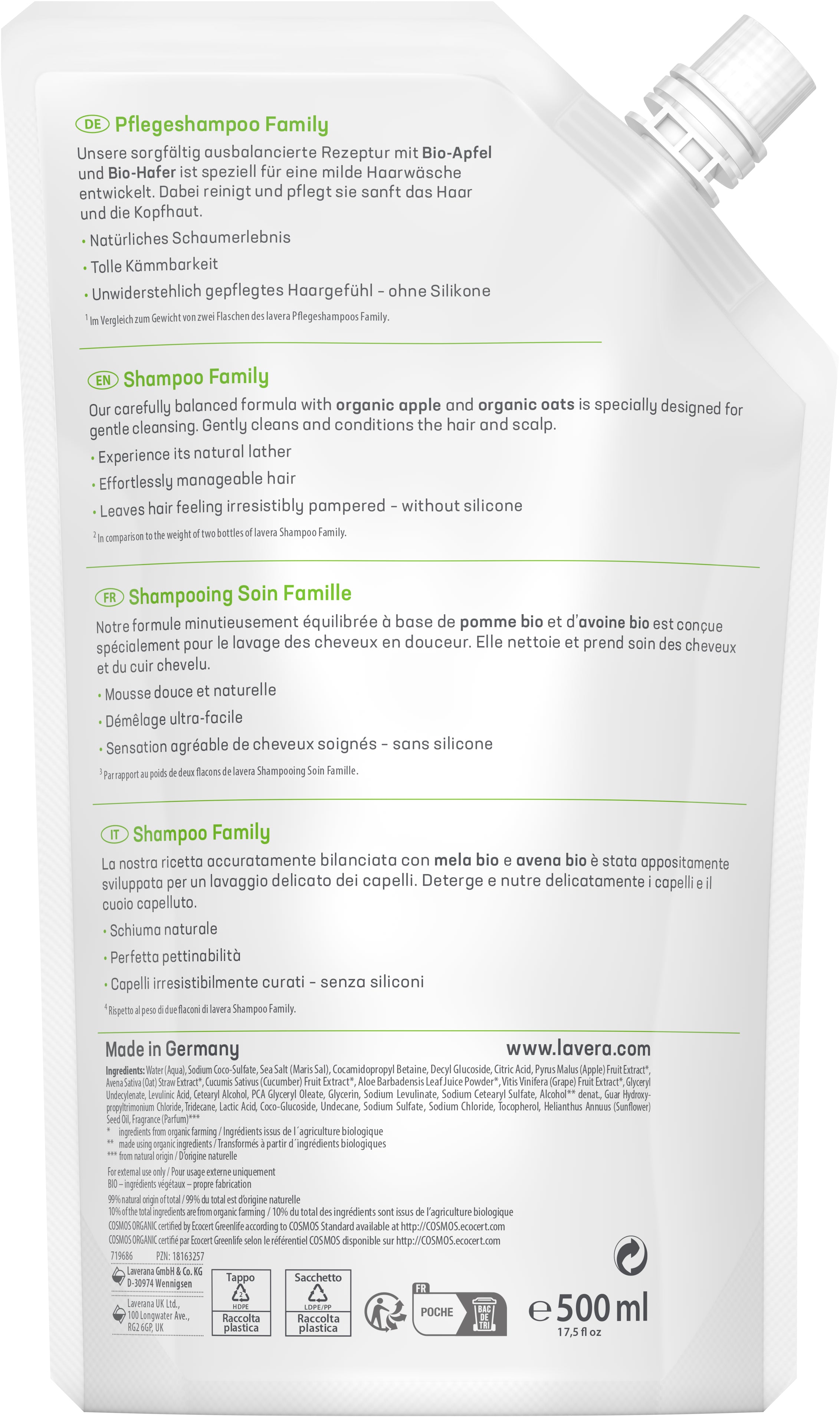 lavera Sachet recharge Shampooing Soin Famille