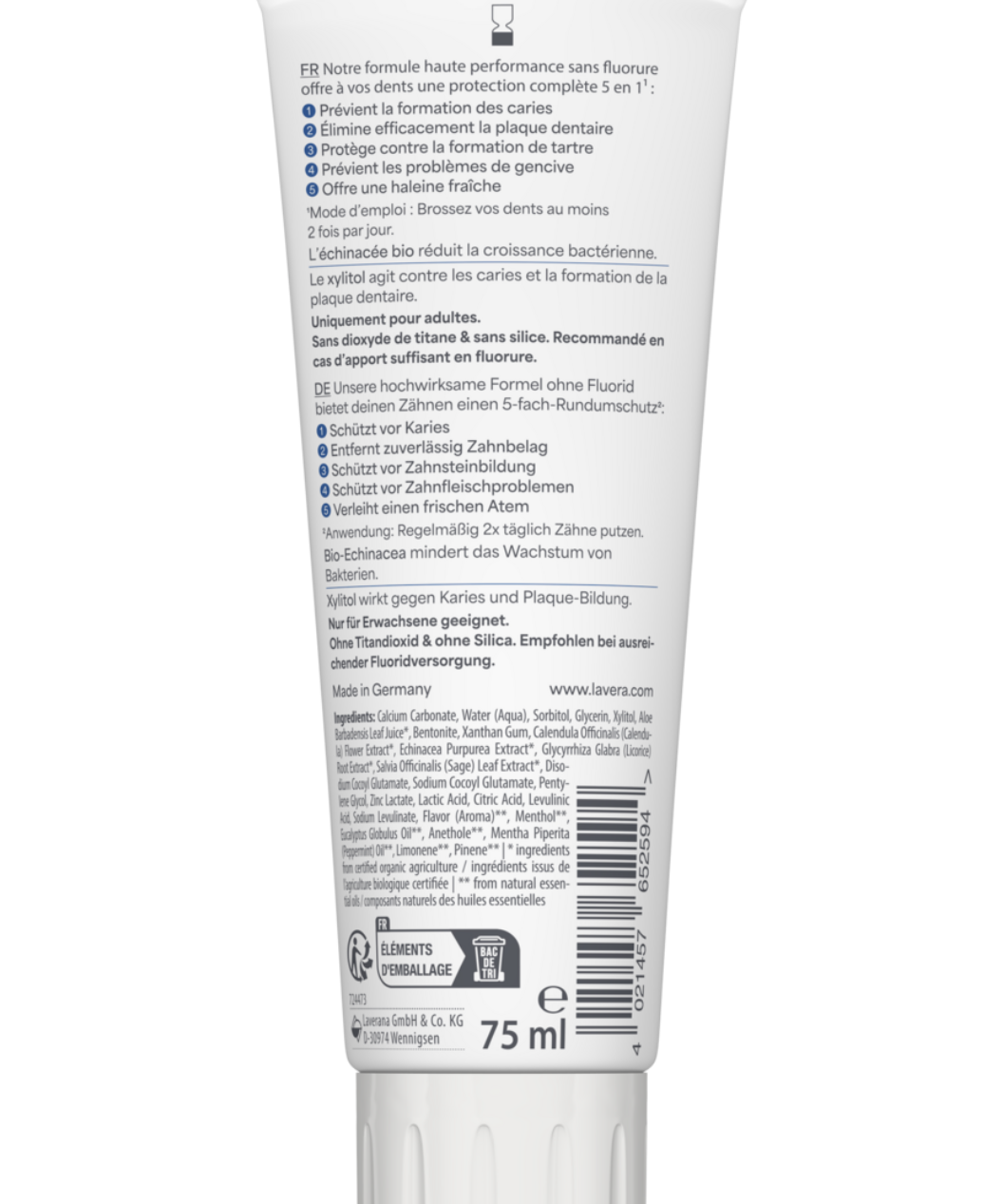 lavera Dentifrice Complete Care Sans Fluorure  Sans Silice