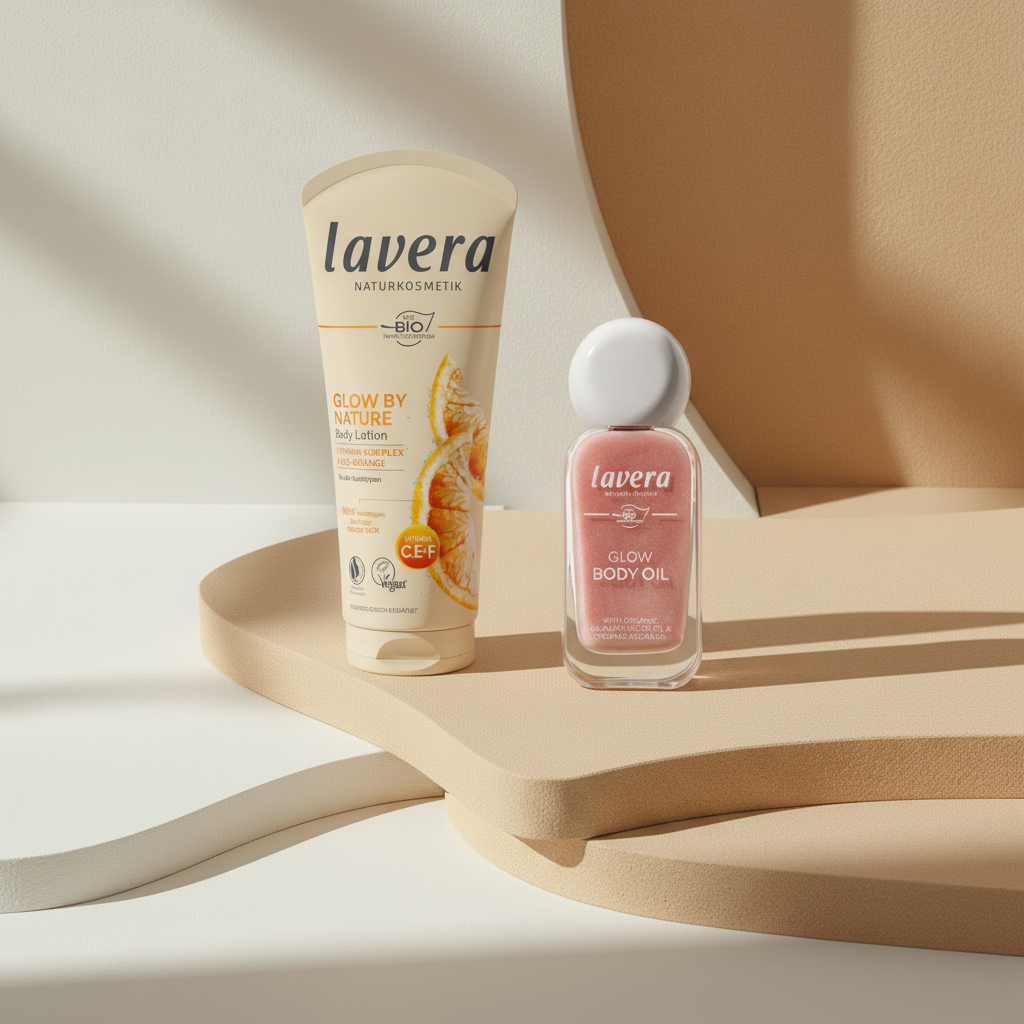 Glow Body Oil (new) + Glow by Nature Body Lotion (AI-generated image)