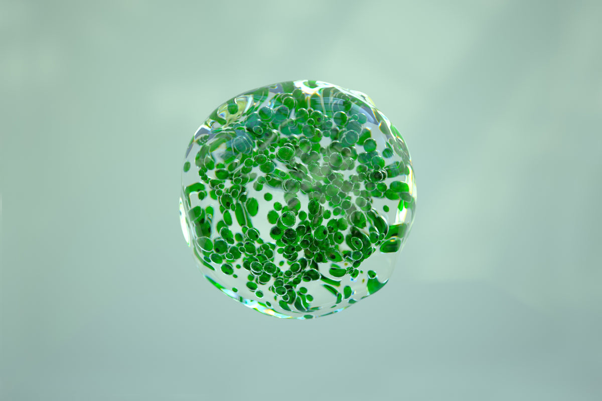 Bulle transparente avec points verts à l'intérieur