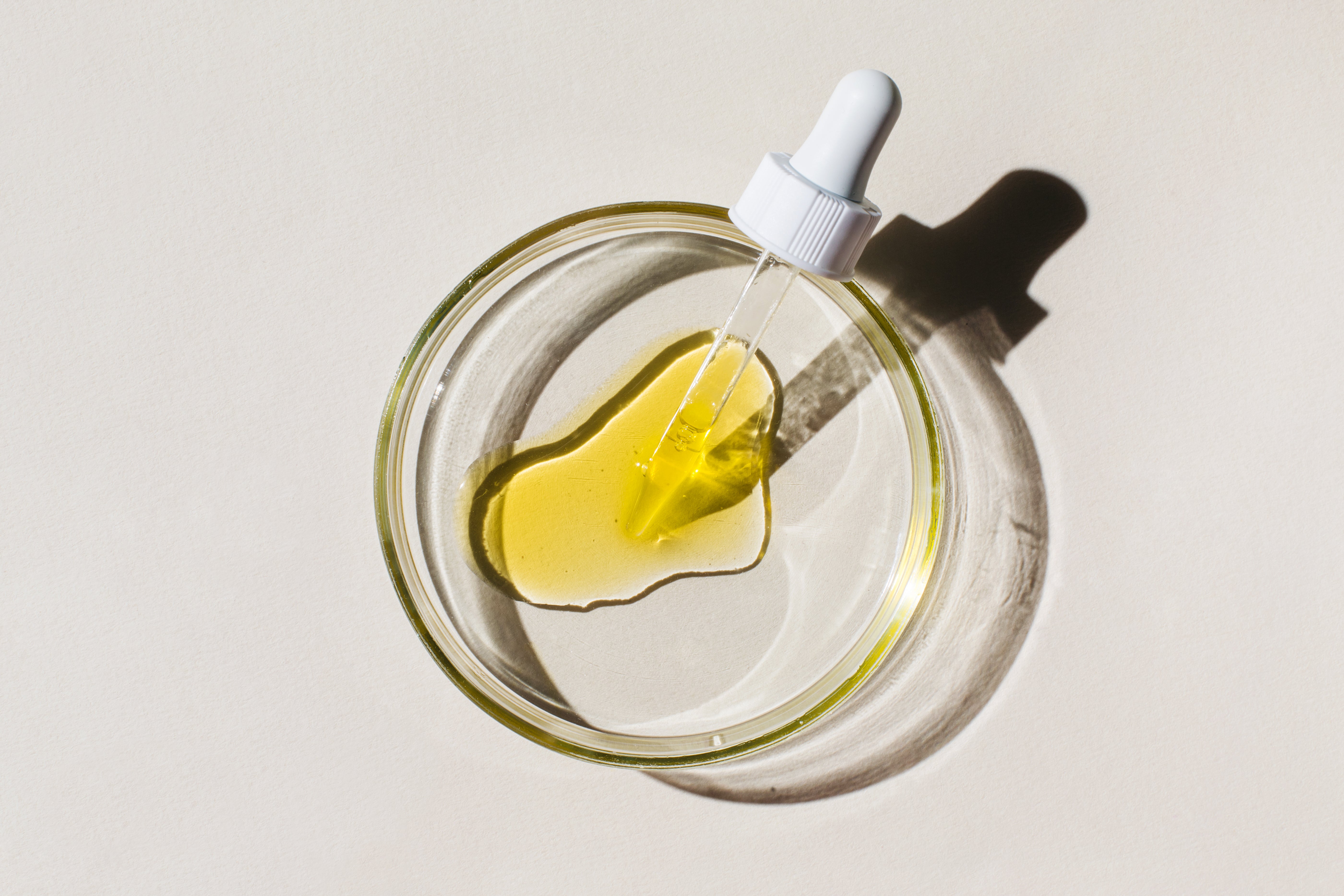 Pipette mit Olivenöl in einer Petrischale