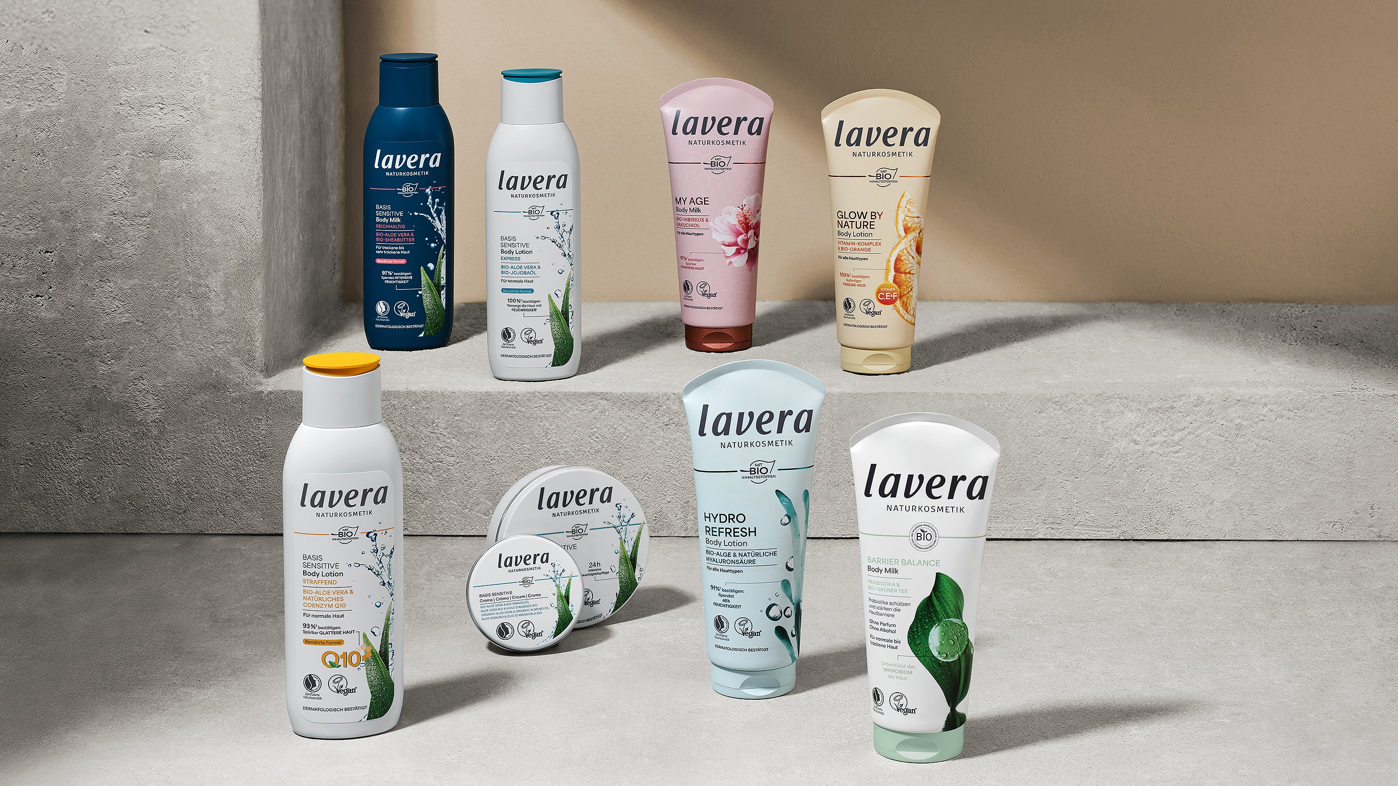 Gamme de toutes les nouvelles lotions pour le corps lavera