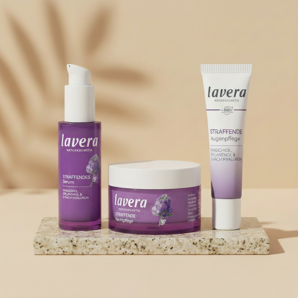 Soin de nuit raffermissant, soin contour des yeux et sérum (image générée par IA)