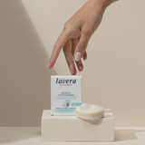lavera Shampoo bar basis sensitive Moisture & Care during application