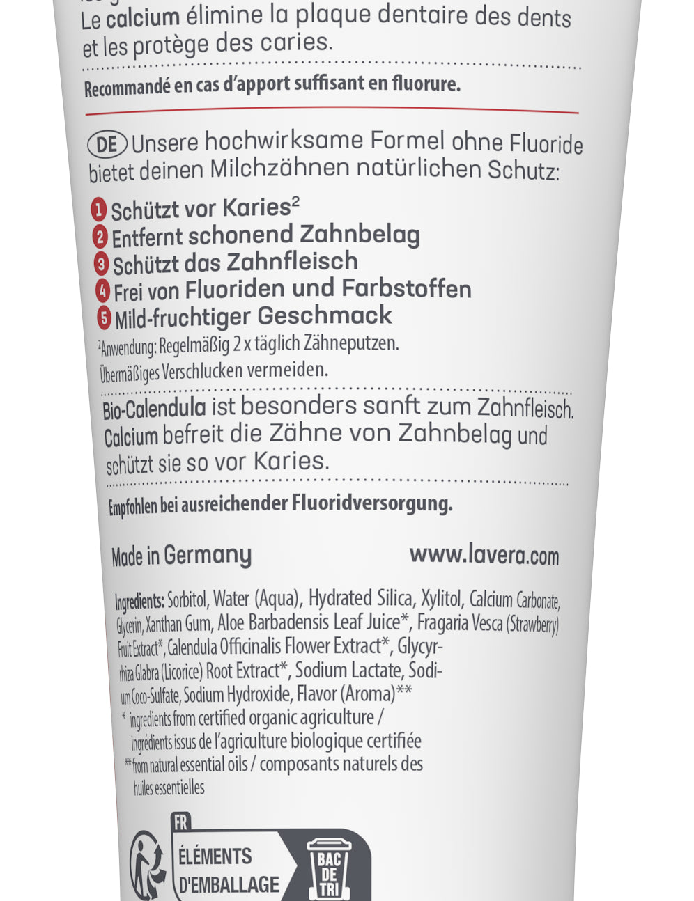 lavera Dentifrice Kids Sans Fluorure Avec Silice