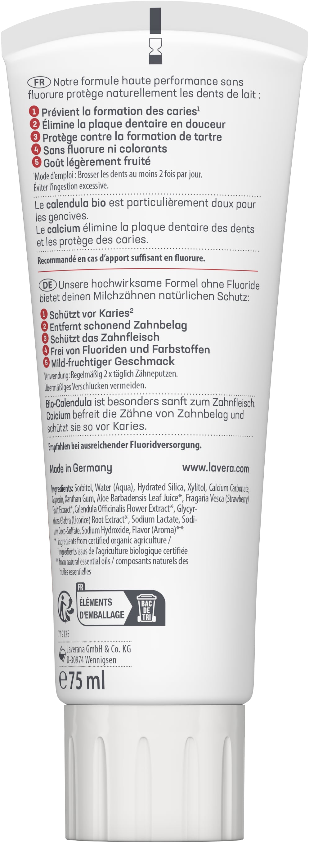 lavera Dentifrice Kids Sans Fluorure Avec Silice