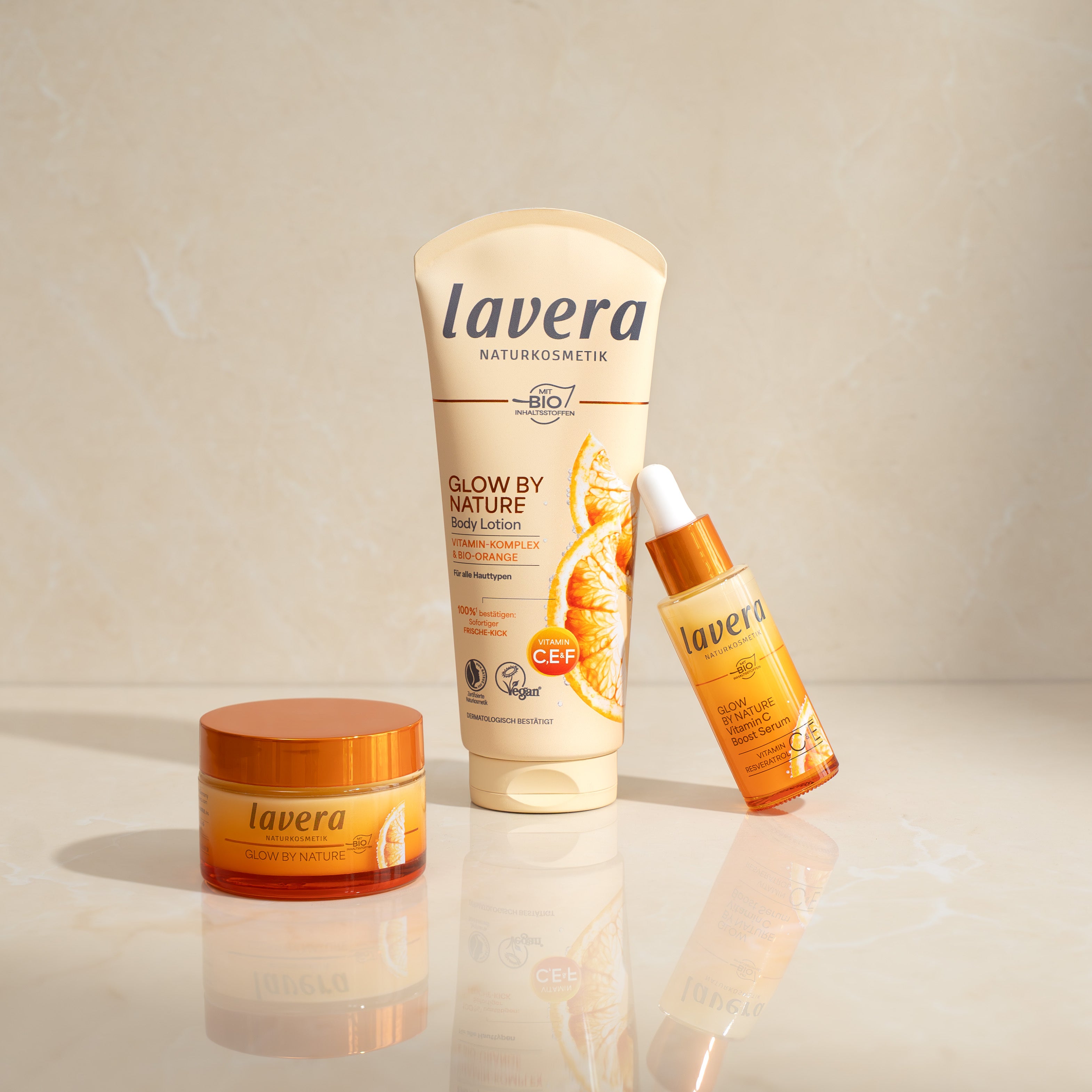 Glow by Nature Serum, Tagescreme und Body Lotio